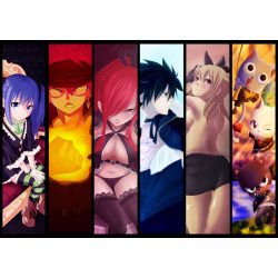   FanArt Anime - Fairy Tail - Lucy Heartfilia - Erza Scarlet - Natsu Dragneel - Gray Fullbuster - Wendy Marvell - poszter