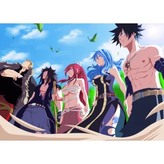   FanArt Anime - Fairy Tail - Erza Scarlet - Gray Fullbuster - Juvia Lockser - Gajeel Redfox - Laxus Dreyar - poszter