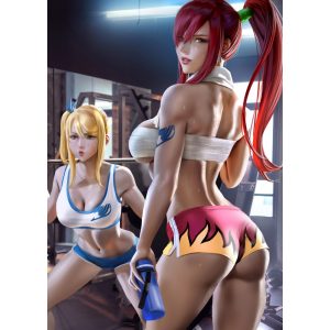 FanArt Anime Manga - Fairy Tail - Lucy Heartfilia - Erza Scarlet - Fitness - poszter