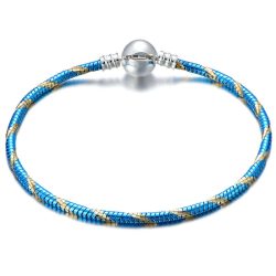   Pandrea alap karkötő azurkék - arany mintás, ezüst színű gömb formájú pandora stílusú kapcsos