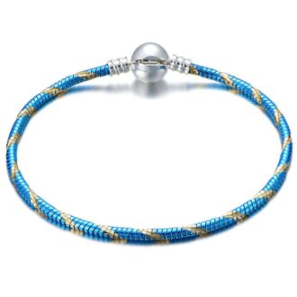   Pandrea alap karkötő azurkék - arany mintás, ezüst színű gömb formájú pandora stílusú kapcsos