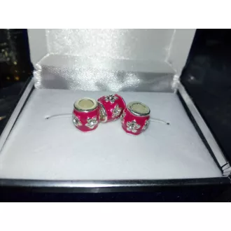 Magenta színű kis virág mintás fém charm