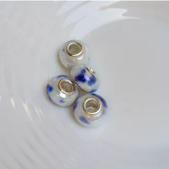   Kézzel készített porcelán gyöngyök márványos fehér-kék charm