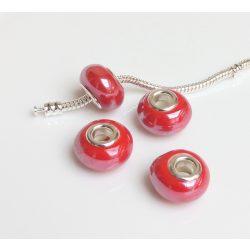   Kézzel készített porcelán gyöngyök gyöngyházfényű piros charm