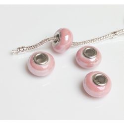   Kézzel készített porcelán gyöngyök gyöngyházfényű rózsaszín charm