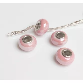   Kézzel készített porcelán gyöngyök gyöngyházfényű rózsaszín charm