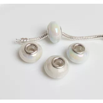   Kézzel készített porcelán gyöngyök gyöngyházfényű fehér charm