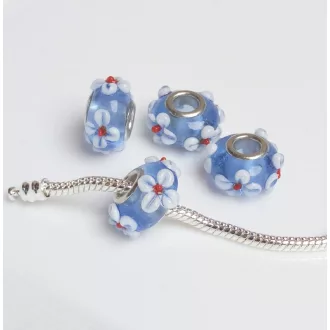 Kézzel készített lampwork üveg acélkék charm