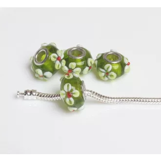 Kézzel készített lampwork üveg olajzöld charm