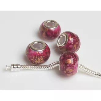 Színezett lampwork üveg fuxia-arany charm