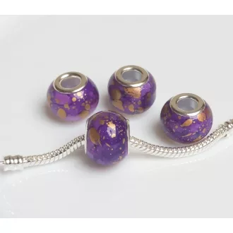 Színezett lampwork üveg lila-arany charm