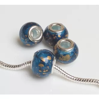 Színezett lampwork üveg sötétkék-arany charm