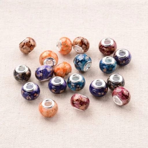 Színezett lampwork üveg márványos lila charm