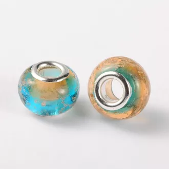 Kézzel készített lampwork üveg kék-pezsgő-arany charm
