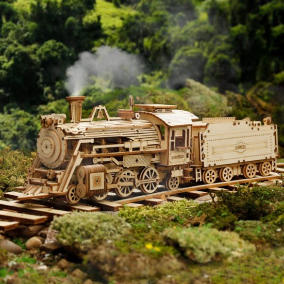 3D Modell Natúr Fa Lézervágott Puzzle - Gőzmozdony