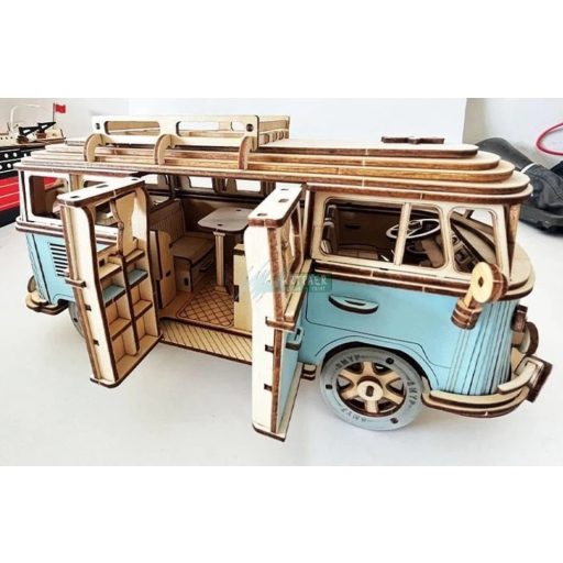 3D Modell Fa Puzzle Ikonikus Volkswagen lakókocsi