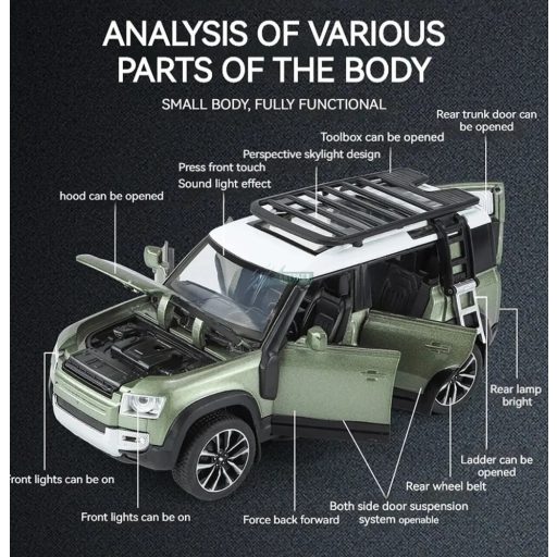 Land Rover - Defender 1:32 model autó, terepjáró zöld