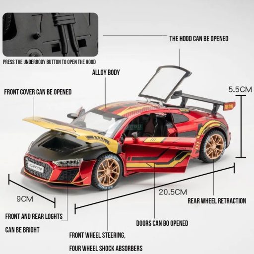 Versenyautó modell Audi R8 1:24 fényekkel és hanggal - Design - Vasember