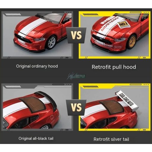 CCA autómodell 1:42 tuningolható Ford Mustang GT 2018 licenses, gyüjtőknek - piros