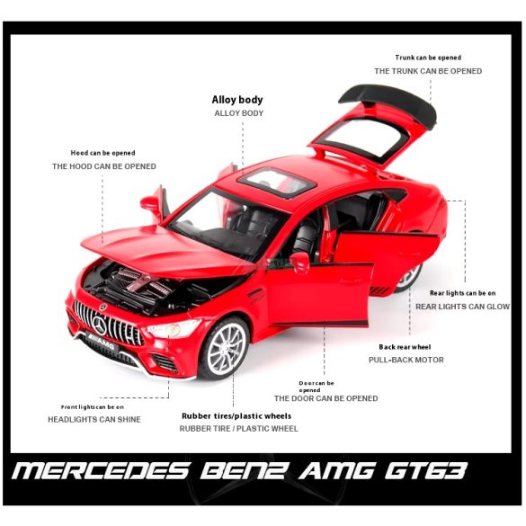 Autómdell, fém Mercedes AMG GT63 gyüjtőknek 1:32 - fekete, rajongóknak, gyüjtőknek