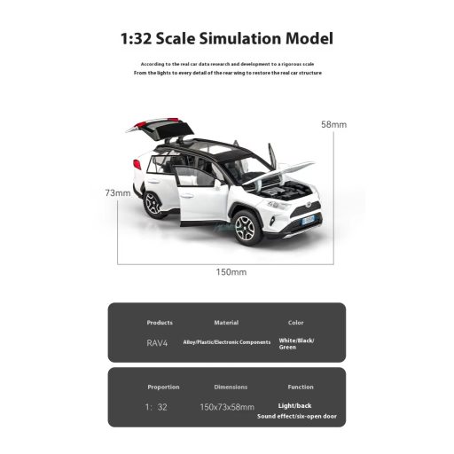 Fém autó modell 1:32 Toyota RAV4 fehér gyüjtőknek OEM