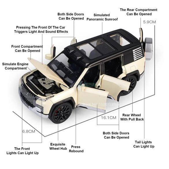 Fém autó model 1:32 BYD U8 YangWang SUV terepjáró - gyüjtőknek OEM zöld
