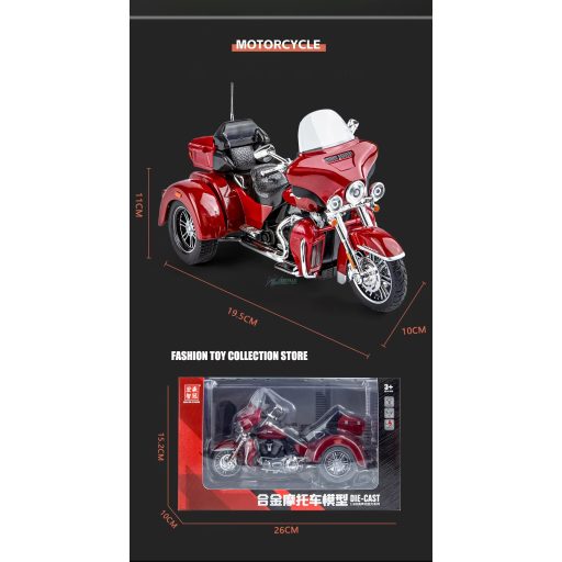 Harley-Davidson Trike Motormodell 1:9 méret - fekete, rajongóknak, gyüjtőknek 